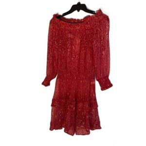 NWT Poupette St Barth Red Sylvia off Shoulder Mini Dress, Size S